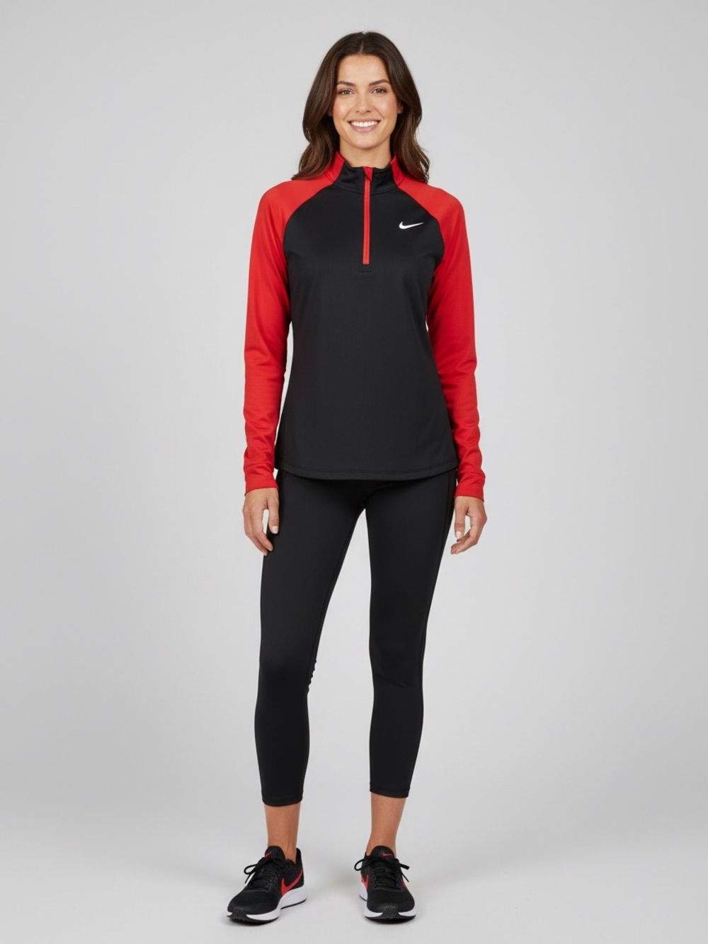 Nike Women's Black & Red Dri Fit Running Quarter-Zip Athletic Top
